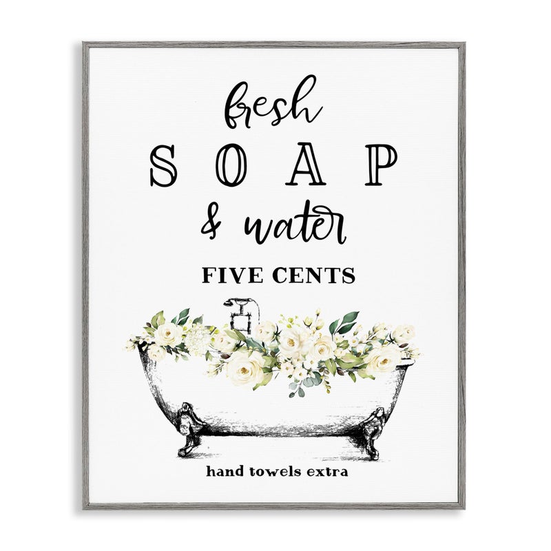 Stupell Industries Fresh Soap And Water Bath Tub Bathroom DesignGray Framed Art, 11 x 14, Multi-Color - Image 1